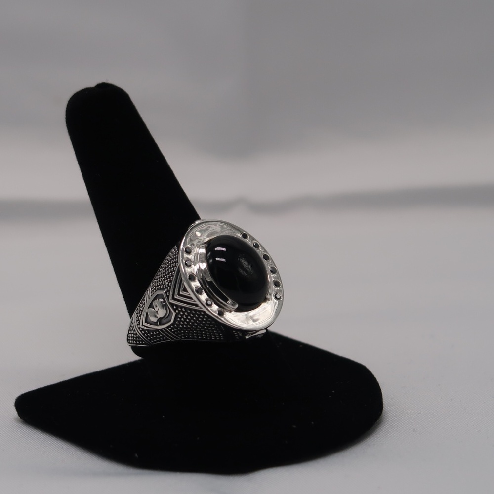 Sterling Silver Onyx Diamond Ring